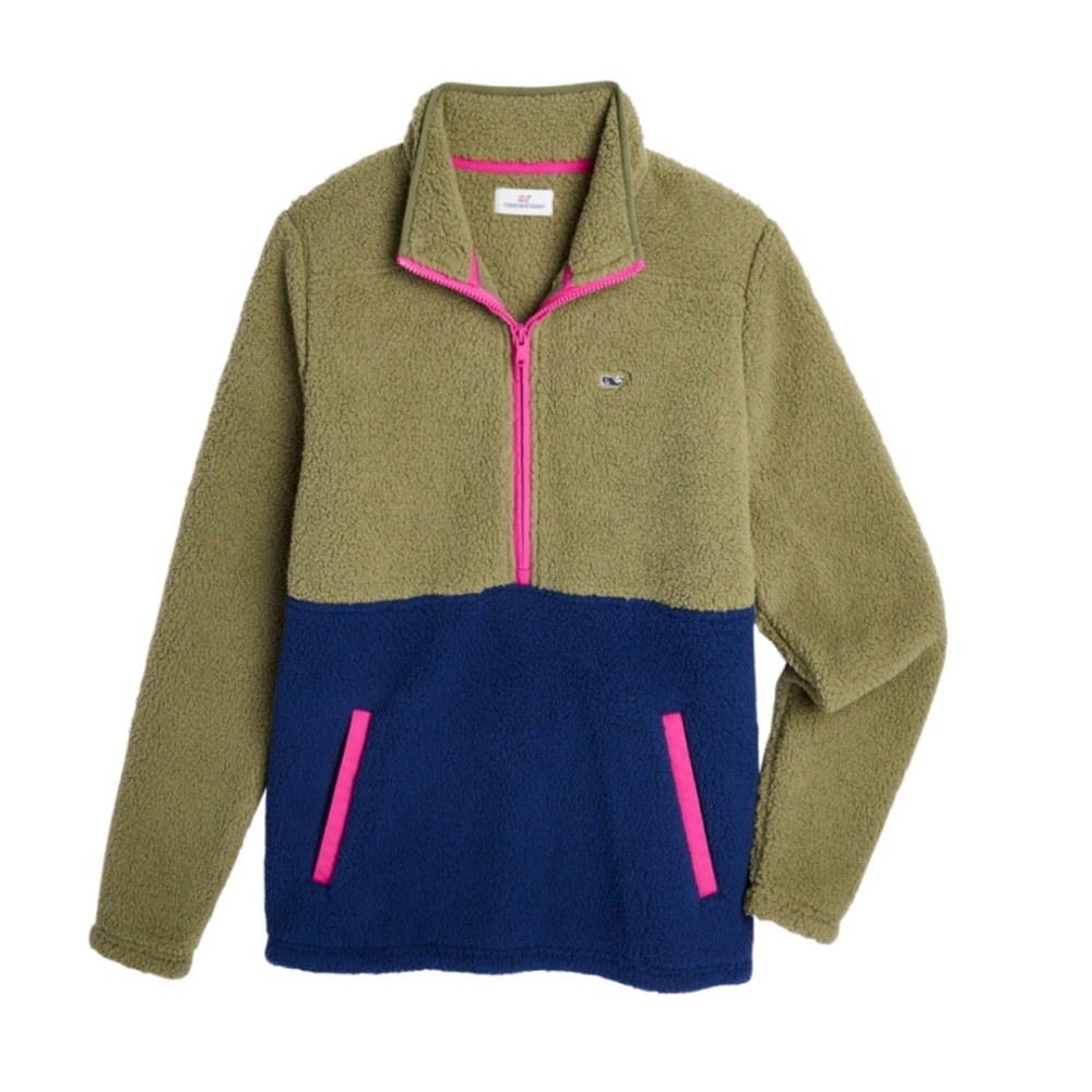 Vineyard Vines XL Sherpa Quarter-Zip , Hunter Green and Blue Sweatshirt
